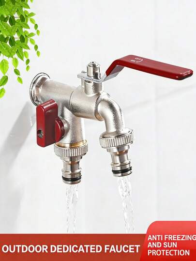 Klassischer Gartenhahn aus Zinklegierung, Doppelauslass Outdoor Gartenhahn, 304 Edelstahlstruktur, Einlochinstallation, G1/2 Universalgewinde-Anschluss, kompatibel mit Sprinklern und Schlauchpistolen, modische Metalloberfläche, geeignet für US- und europäische Schlauchanschlüsse, Garten, Bauernhof, Autowäsche, Bewässerung und Rasenpflege, Outdoor-Bewässerungswerkzeug, modernes Gartenzubehör, Überraschungsgeschenk für Familie und Freunde