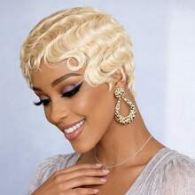 4英寸指波像素卷假发，巴西雷米真人发613金色全蕾丝假发，深波浪卷玫瑰网帽 - S613 - 查看 5