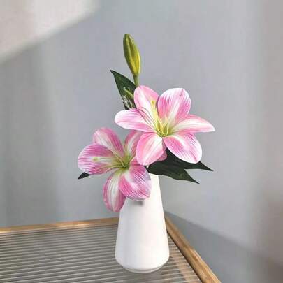 1/2 Stem Lily Simulation Flower Decoration Bedroom Living Room Dressing Table Simulation Flower Indoor Decoration Fake Flower Day Lily Pink/Blue/White, Valentine's Day, Gift Birthday Graduation.