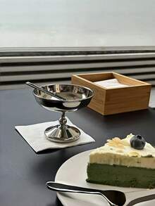 1 chiếc ly cao chân bằng thép không gỉ 304, thích hợp đựng tráng miệng, bánh pudding, kem, thạch, salad trái cây, sữa chua, dùng trong các lễ hội, quán cà phê, nhà hàng cao cấp, gia đình và các dịp thương mại khác. - Bạc - Xem 7