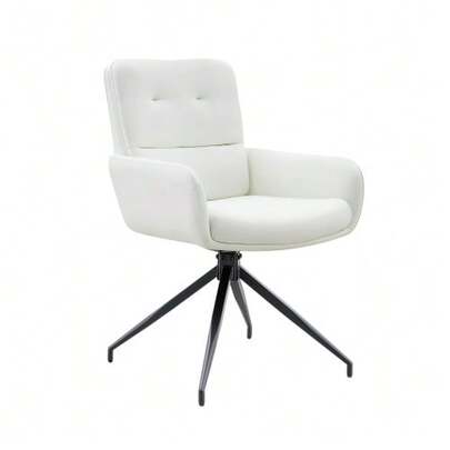 [Set Of 2] European Swivel Chair With Luxurious And Lightweight Design: Black PU Upholstery + Black Metal Legs, 360° Acoustic Swivel, Set Of 2 For Dining Rooms / Relaxation Areas.