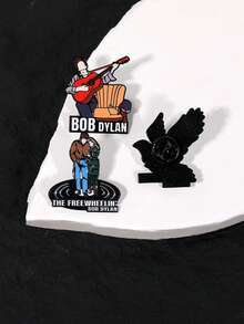 3 chiếc ghim cài áo phong cách Rock & Roll, phụ kiện huy hiệu kim loại chủ đề âm nhạc dân gian, thơ ca, thời trang sáng tạo. - Nhiều màu - Xem 3