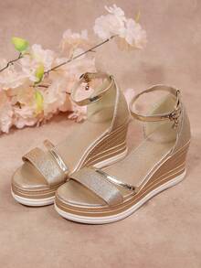 New Fashionable Solid Color Sexy Bohemian Platform Wedge Sandals For Women - Gold - View 3