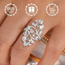 S925 Silver Leaf Design Ring For Women, Minimalist Style Gift - Silver - View 3