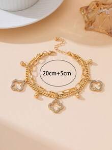 1条甜美清新夏日度假风闪亮金色四叶草吊坠双层脚链，适合海滩、旅行、晚宴佩戴 - 金黃色 - 查看 6