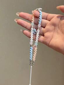 可爱蝴蝶串珠手机壳挂链，DIY串珠相机挂绳，防丢链 - 彩色 - 查看 5