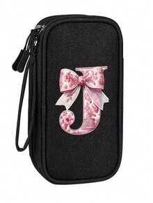 Compact Black Double-Layer Zipper Storage Bag And Digital Product Organizer With 26 Cute Patterned Bow Letters: A Must-Have Travel Cable And Electronics Storage Accessory That Can Store Power Banks, USB Data Cables, Headphones - Multicolor - View 22