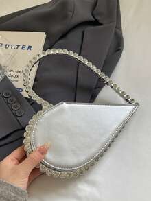 Túi xách hình trái tim đính kim cương lấp lánh, ví cầm tay dạ hội sang trọng đính đá quý, túi dự tiệc pha lê sáng bóng, phong cách quý phái thanh lịch tinh tế. - Bạc - Xem 10