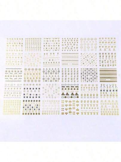 30pcs Assorted 3D Gold Metallic Nail Stickers, Self-Adhesive Full Nail Art Decals, High Gloss Metallic Finish Design For Shimmering Nails, Made Of Durable Waterproof PVC Material With Strong Adhesive