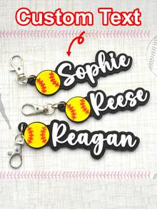 1/3/5 Paquete(s) de llavero personalizado con nombre y softbol 3D impreso en plástico, etiqueta para mochila de softbol personalizada - Nombre y número personalizados - Regalo para equipo de softbol - Etiqueta de equipaje para deportes de equipo - Llavero con boca de pez de béisbol - Ver 1
