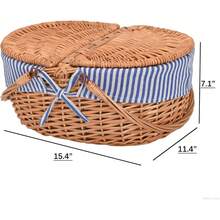 15 Wicker Picnic Basket With Lid & Handle, Sturdy Natural Woven Basket With Washable, Easter, Mother's Day, Outdoor Camping - Solid - View 5