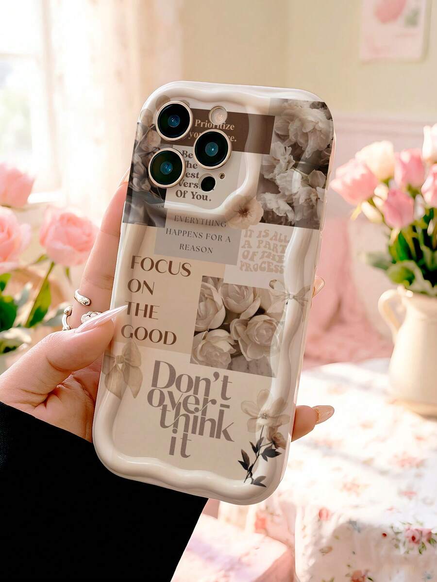 田园风拼贴手机壳 – 复古纸张和花卉贴纸设计，搭配励志语录 – 3D浮雕花朵和柔软的奶油色TPU材质 – 非常适合日记爱好者、送礼佳品和日常正能量之选，国际版，非国内版 - 彩色 - 查看 1