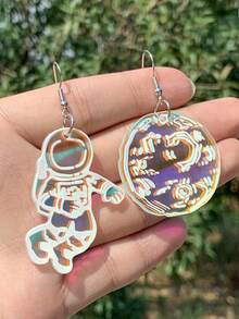 1 Đôi bông tai hình phi hành gia Cyberpunk mặt trăng, mặt dây chuyền acrylic óng ánh ba chiều, trang sức cá tính theo phong cách Y2K dành cho nữ - Nhiều màu - Xem 5