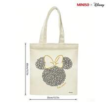 MINISO X Disney Minnie Mouse Heart Mosaic Canvas Tote Bag, Beige Love, Minnie Reusable Shoulder Bag, Minimalist Cartoon Grocery Bag For Travel & Shopping - 1pc - 查看 5