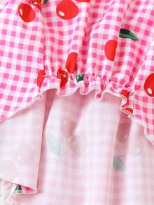 Bộ đồ cho chó có mũ trùm đầu, họa tiết kẻ caro xanh cổ điển với hình quả anh đào, dành cho mèo con và cún con. - Hồng - Xem 8