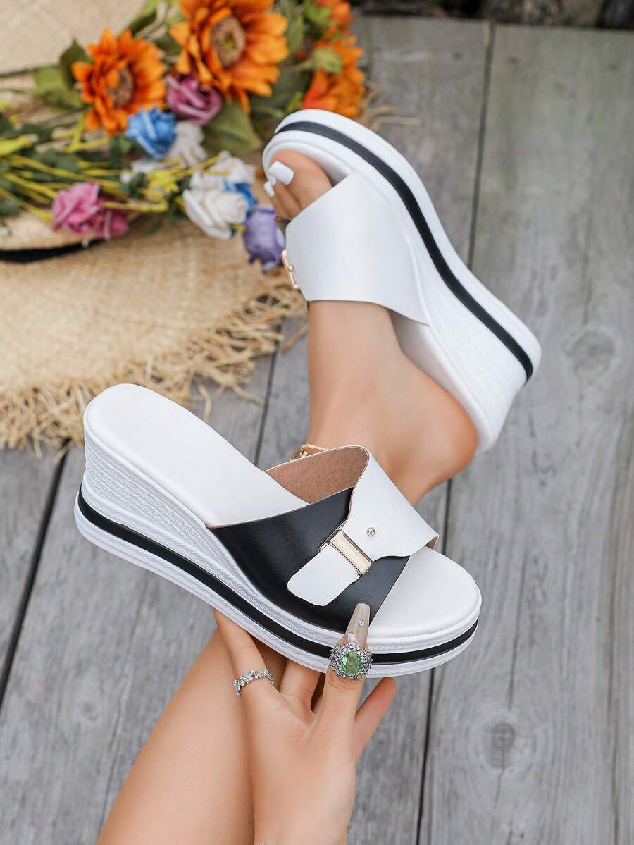 Dép lê đế xuồng hai tông màu thời trang nhẹ, mẫu mới năm 2026 dành cho nữ. - Đen và trắng - Xem 1