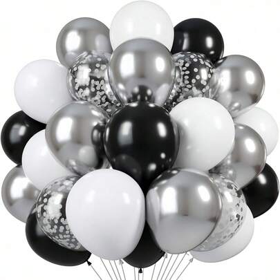 Juego de globos de látex (55 piezas/23 piezas por set) en tamaños de 10 pulgadas/12 pulgadas, disponibles en negro, plateado, blanco y confeti plateado. Ideal para decoraciones de compromiso, Día del Padre, fiestas de cumpleaños, aniversarios, propuestas, decoraciones de boda