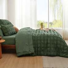 Bed in a Bag Queen - 7 Pieces Plaid Seersucker Bedding Comforter Sets Soft Lightweight Olive Green Boho Bed Set with Comforters Queen Size Sheets Pillowcases and Shams - 06 Verde oliva - Ver 6