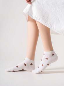 5 pares de calcetines cortos de malla con estampado de pastel para mujeres, lindos y transpirables para uso diario en verano - Multicolor - Ver 8