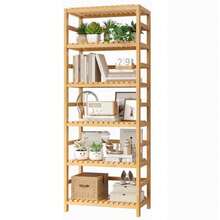 6-Tier Bamboo Shelf Bamboo Bookcase with Adjustable Shelves Free Standing Storage Shelf Unit Plant Flower Stand for Kitchen Bathroom Home Office Natural - 1 - Ver 2