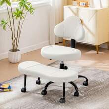 Silla de oficina con piernas cruzadas silla de computadora cruzada con TDAH asiento de yoga para meditación y rodillas con altura ajustable soporte lumbar reposapiés más ancho y ruedas - Blanco - Ver 1