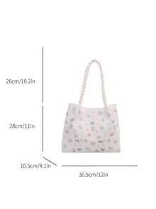 1 chiếc túi xách tay tối giản, chất liệu nylon trắng, in hình bướm và hoa, quai buộc thắt nút, kiểu dáng thường ngày, thời trang và đa năng dành cho nữ, mẫu mới mùa xuân. - trắng - Xem 3