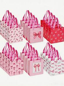 12 Stück/6 Stück rosa Schleifen Geschenktüten - Vliesstoff Geschenktüten und Einkaufstüten; geeignet für Geschenkverpackung bei Geburtstagsfeiern, Schleifen-Themen-Partys, Hochzeiten, Jahrestagen, Abschlussfeiern, Junggesellinnenabschiede und Muttertag - Einheitsgröße - Übersicht 1