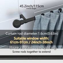 1pc, 5/8 Inch Metal Curtain Rod/Roman Rod/Shower Curtain Rod. Spiral Connector Extends From 45 Inches To 147 Inches, Wall Mounted, Sturdy And Durable. Lantern Decor Curtain Rod Bracket Set, Available In White, Black, Gold, Silver. Modern Classic Style - Multicolor - View 25