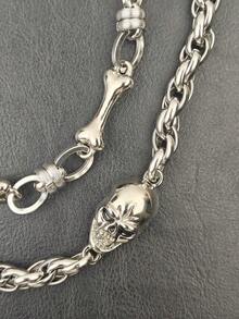 Y2K新款不锈钢骷髅头骨拼接DIY裤链，时尚男女腰间奢华配饰 - 銀色 - 查看 8