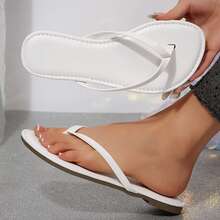 Womens Flip Flops Thong Sandals Shoes Flats For Ladies Slides Lightweight Slippers Summer Casual Beach Dressy Sandals - 白色 - 查看 7