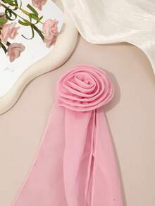 1Pc Rose Flower Chiffon Hair Scrunchie, Gentle Sweet Long Ribbon Hair Accessory, Daily/Party/Date Elegant Hairstyle Ornament Ponytail Holders Hair Elastics Hair Rubber Bands Hair Rope Elastic Hair Tie - Multicolor - View 4