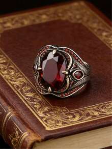 1 pieza Anillo de hombre - Accesorio de estilo empresarial de moda personalizado, adecuado para uso diario y como regalo - Rojo - Ver 3