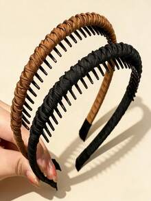 2pcs High Crown Hair Hoop With Teeth, Non-Slip Wrap Headband, Elegant Versatile Hair Accessory Hair Band Hairband - Multicolor - View 3
