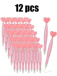 1-12支装粉色心形旋转圆珠笔，婚礼签名，适合学校办公用品，浪漫爱情书写工具，办公用品，婚礼，情人节用品，精致书写工具，返校礼物 - 愛心筆 - 查看 10