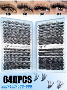 640片D型卷翘单根假睫毛，8-16mm混合款，大容量D型混合款分段式假睫毛册，D型卷翘睫毛，浓密纤长款，适合居家日常佩戴，易于使用，单根睫毛，假睫毛，假睫毛 - 查看 4