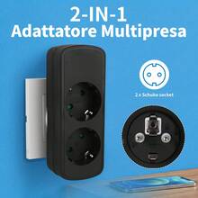 2-In-1 EU Plug Adapter, 250V Schuko Multi-Socket Power Splitter, Portable Double Outlet Wall Plug Extender For Home, Office & Travel, Space-Saving Dual Socket Converter, Black/White Available - 歐規E型插(220-240V) - 查看 3