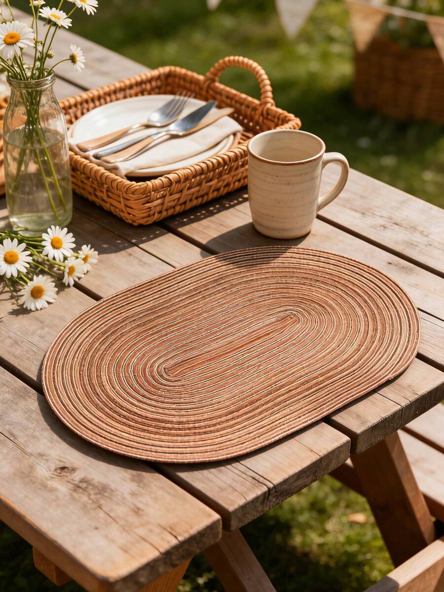 Bộ 1/4/6 tấm lót bàn hình bầu dục dệt, kiểu Bohemian, tối giản và thời trang, lót máy pha cà phê, đế lót ly chống trượt chịu nhiệt, thích hợp cho đám cưới, tiệc tùng, ngày lễ, dã ngoại, tiệc sinh nhật. - Nhiều màu - Xem 1