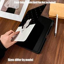 Black Polka Dot Pink Bunny Case (Book Style With Pencil Slot) Classic Black Base With White Polka Dots, Featuring A Fluffy White Bunny With A Pink Bow In A Circular Frame. Compatible With IPad Mini 4/5/6, 9.7/10.2/10.5/10.9/11/12.9/13 Inch, Pro/Air 4/5/6/7, 10th/11th Gen, Galaxy Tab A7Lite/A8/A9/A9Plus/S6Lite/S7/S8/S9/S10/S11/FE/Plus Series. - Multicolor - View 5