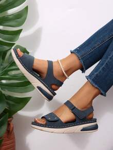 2025 New Summer Plus Size Casual Sandals For Women, Strap Peep Toe Comfortable Cross-Border Sandals - Navy Blue - View 3
