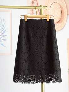 2026 Nueva Falda Vintage de Encaje Corte A, Falda Negra Ajustada para Petite - Negro - Ver 1