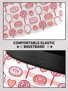 男士创意印花平角内裤，1条装，印有可爱糖果、棉花糖、甜甜圈图案，涤纶面料，休闲居家服，是情人节和甜点主题礼物的理想之选。 - 粉色 - 查看 4