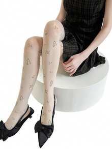 1 Pair Women's Milky White Floral Jacquard Ultra-Thin Sheer Stockings - White - View 1