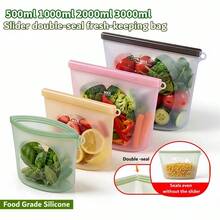 500ml/1000ml/2000ml/3000ml Leak-Proof Silicone Seal Freezer Bags, Reusable Silicone Food Storage Bags - Multicolor - View 2