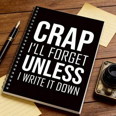 1本“不写下来就忘的蠢事”趣味讽刺螺旋笔记本。极简黑白粗体语录日记本。待办事项清单、日常笔记和想法备忘录。适合健忘人士、学生和上班族的实用文具。送给朋友和同事的理想搞笑礼物。