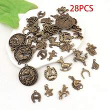 28/48 PCS Random Mixed Horse-Shaped Pendants, Vintage Alloy Horse Series Charms For Necklace, Bracelet And Earring Jewelry Making - A5668- - View 14