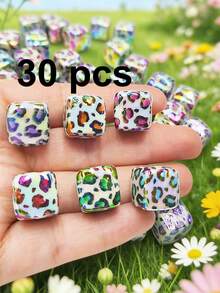 5/10/20/30/50pcs Multi-Color Fashionable Cute Leopard Print Heart Beads, Focal Beads Suitable For DIY Necklace, Bracelet, Earring, Keychain, Phone Strap, Decorative Pen, Couples Gift - Multicolor - View 30