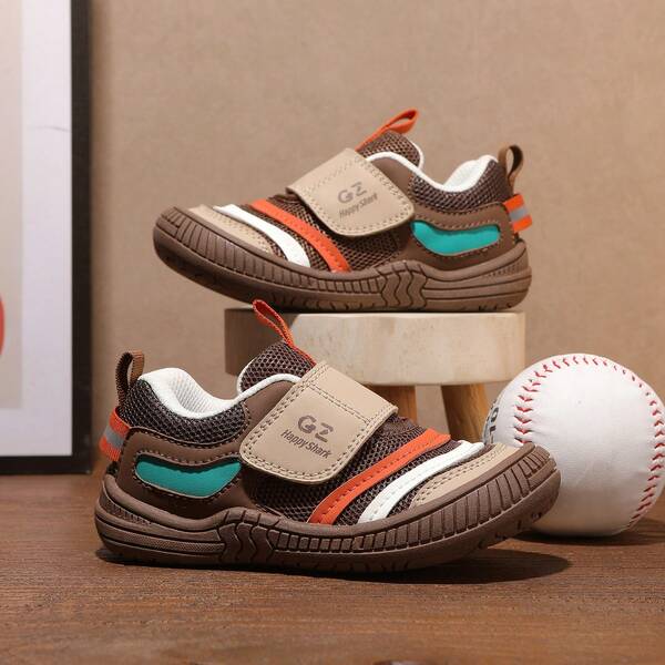 1 Pair Kids/Toddlers' Breathable Mesh Fabric Sneakers, Non-Slip Durable TPR Sole, Soft & Comfortable, Adjustable Hook & Loop Closure, Fashionable Sports Shoes