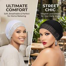 Awegeo 1条女士纯色发带 - 简约、弹力、时尚百搭的休闲头巾 | 柔软、透气、舒适、百搭的日常发帽、睡眠帽、睡帽 - A - 查看 8