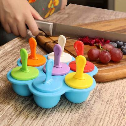 Silicone Popsicle Molds 7-Cavity DIY Ice Pop Mold With Colorful Sticks For Egg Biting Ice Cream Molds Storage Containers Non Stick Cake Molds