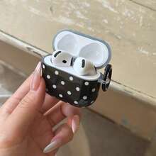 韓式簡約黑色圓點耳機保護套附掛環，適用於 Apple AirPodsPro3/AirPodsPro2/AirPodsPro/AirPods4/AirPods3/AirPods2，時尚女款簡約 Apple 耳機保護套/耳機套 - 黑色 - 查看 3
